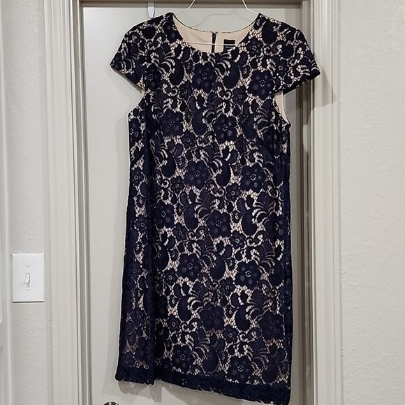 Saks Fifth Avenue Navy over Nude Lining Size 14 Dress - Picture 1 of 10